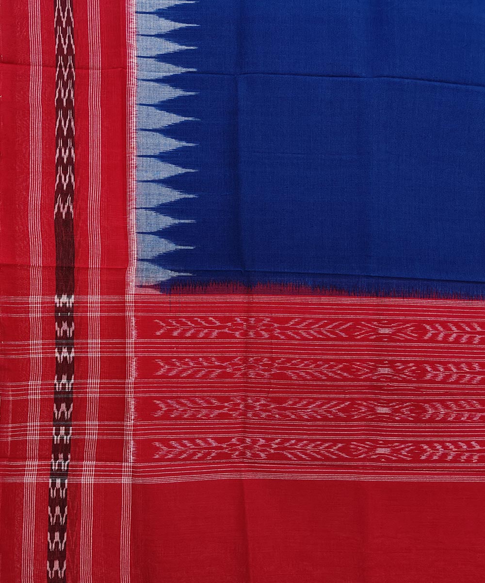 Blue Red Sambalpuri Handwoven Single Ikat Cotton Dupatta Image 3