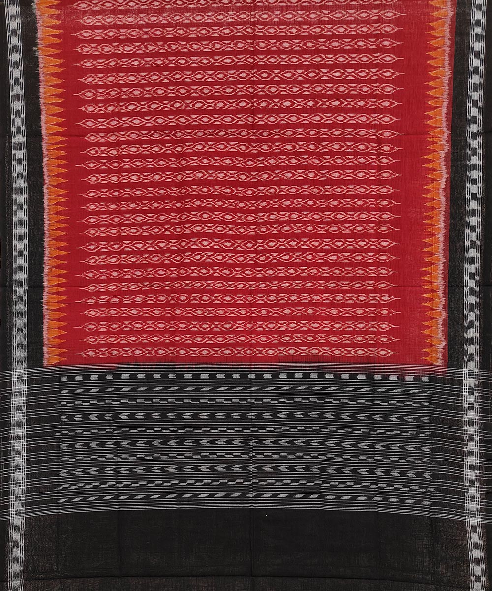 Red Black Sambalpuri Handwoven Single Ikat Cotton Dupatta Image 2