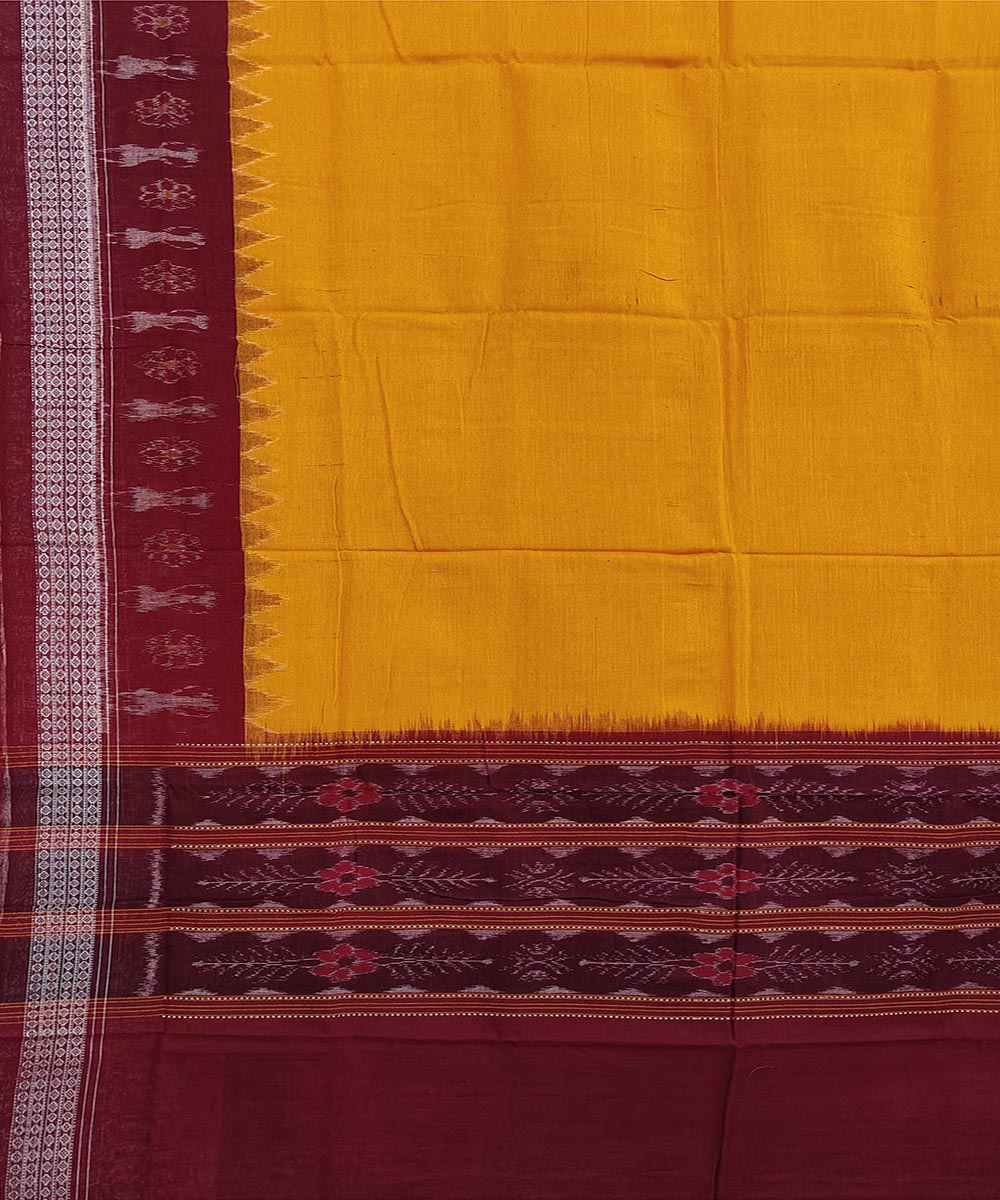 Yellow Red Sambalpuri Handwoven Single Ikat Cotton Dupatta Image 3
