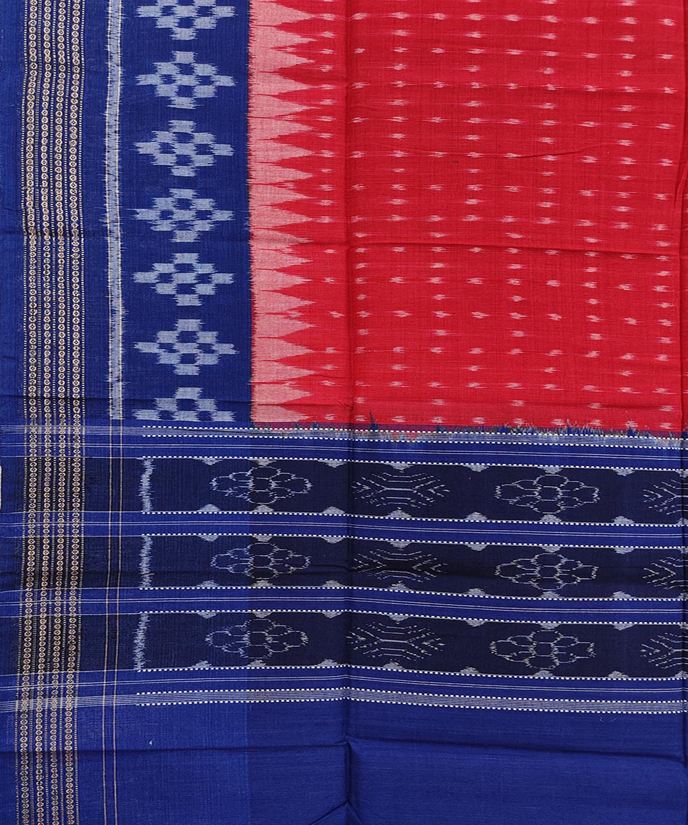 Red Blue Sambalpuri Handwoven Single Ikat Cotton Dupatta Image 3