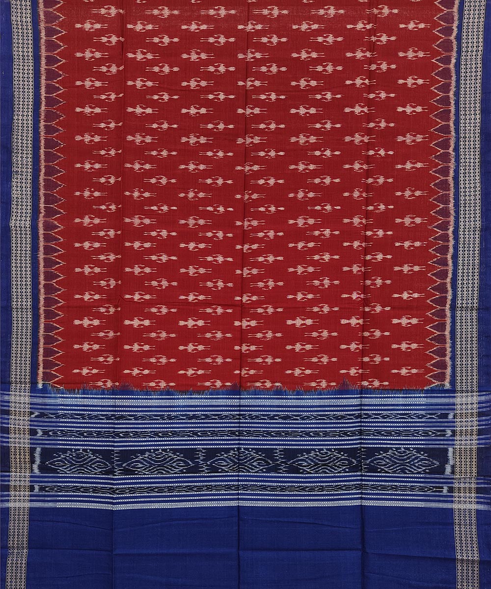 Maroon Blue Sambalpuri Handwoven Single Ikat Cotton Dupatta Image 2