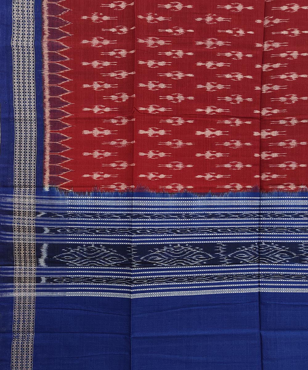 Maroon Blue Sambalpuri Handwoven Single Ikat Cotton Dupatta Image 3
