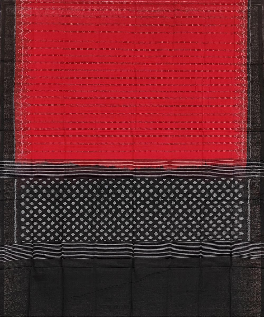 Red Black Sambalpuri Handwoven Single Ikat Cotton Dupatta Image 2