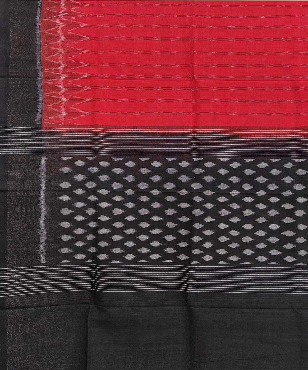 Red Black Sambalpuri Handwoven Single Ikat Cotton Dupatta Image 3