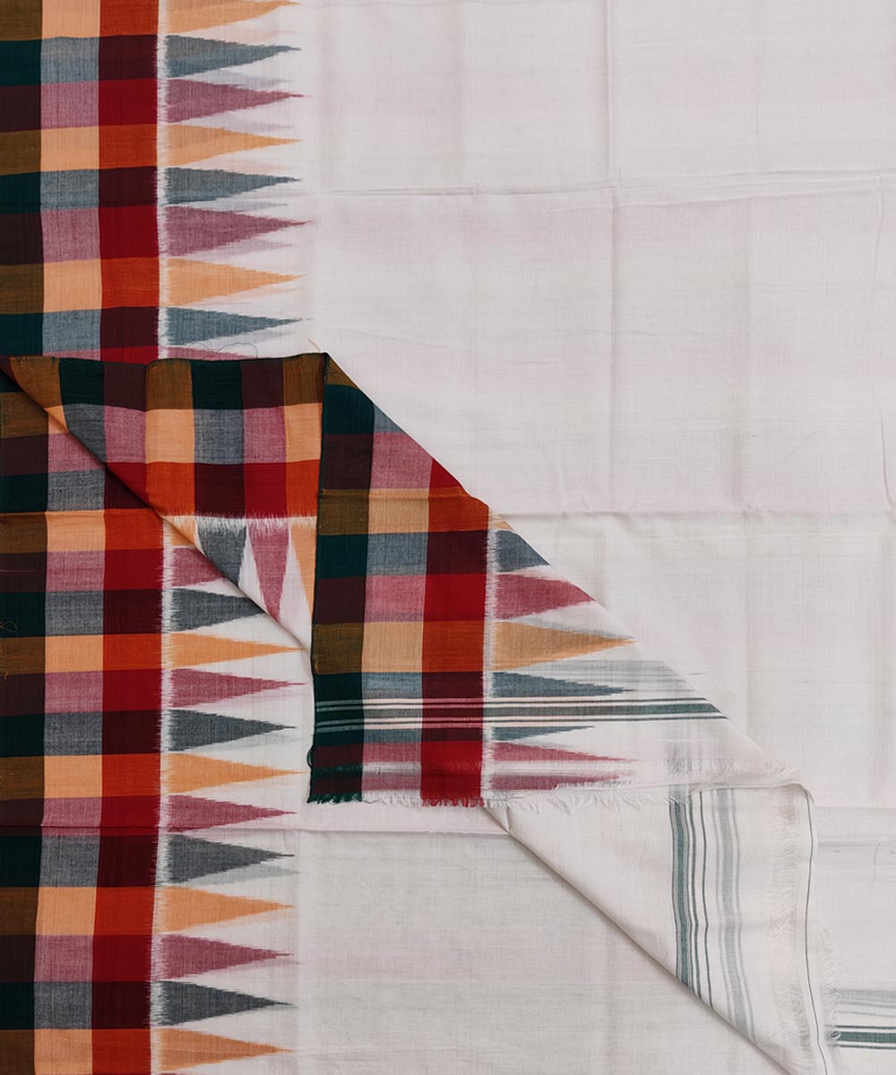 White Sambalpuri Handwoven Ikat Cotton Joda Image 1