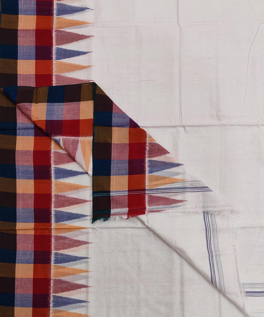 White Sambalpuri Handwoven Ikat Cotton Joda Image 1