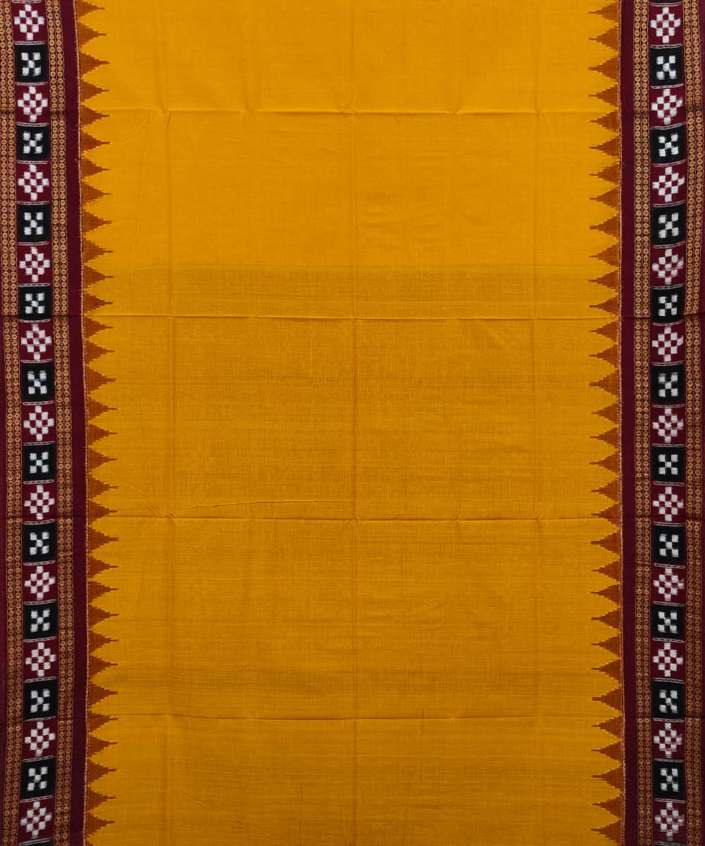 Yellow Red Sambalpuri Handwoven Single Ikat Cotton Saree Image 3