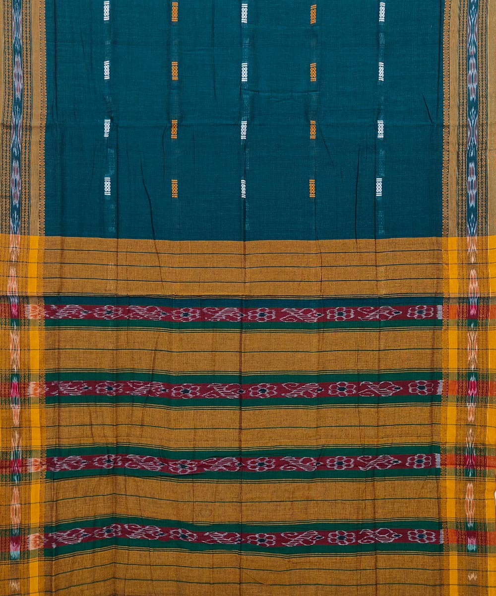 Green Sambalpuri Handwoven Single Ikat Cotton Saree Image 2