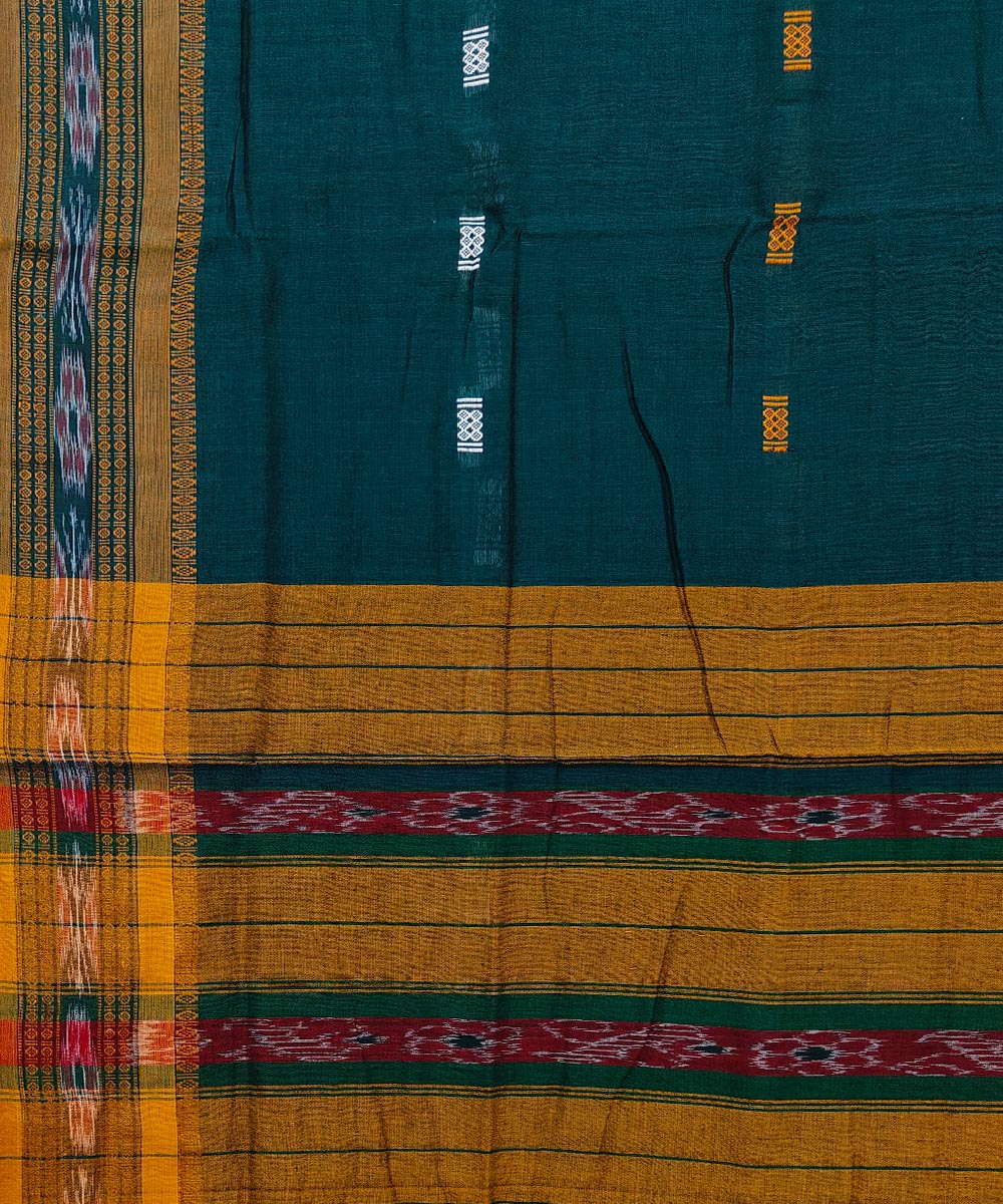 Green Sambalpuri Handwoven Single Ikat Cotton Saree Image 4