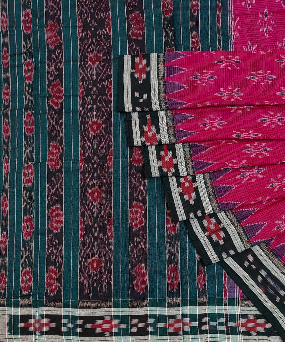 Majenta Black Sambalpuri Handwoven Single Ikat Cotton Saree SFCSAR1491
