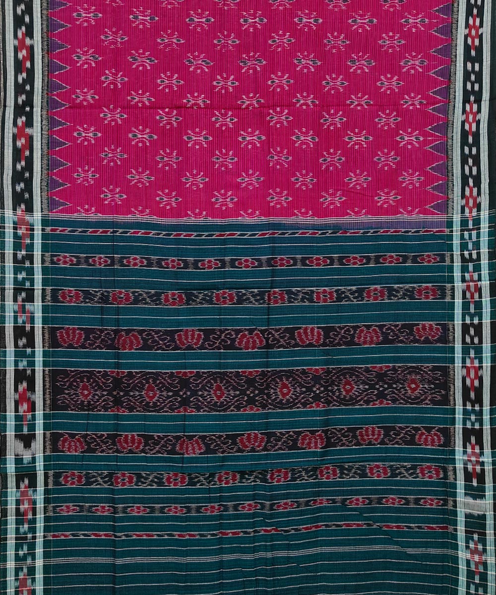 Majenta Black Sambalpuri Handwoven Single Ikat Cotton Saree Image 2