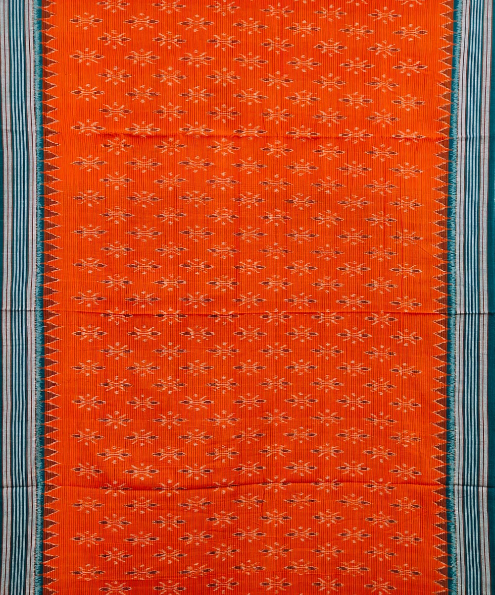 Orange Black Sambalpuri Handwoven Single Ikat Cotton Saree Image 3