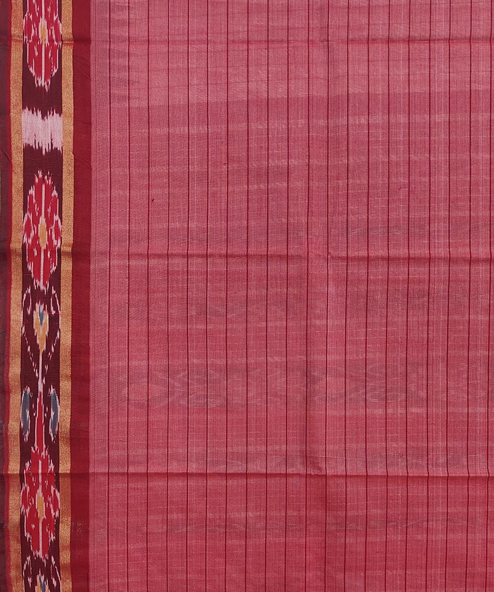 Beige Red Sambalpuri Handwoven Ikat Border Tussar Silk Saree Image 4