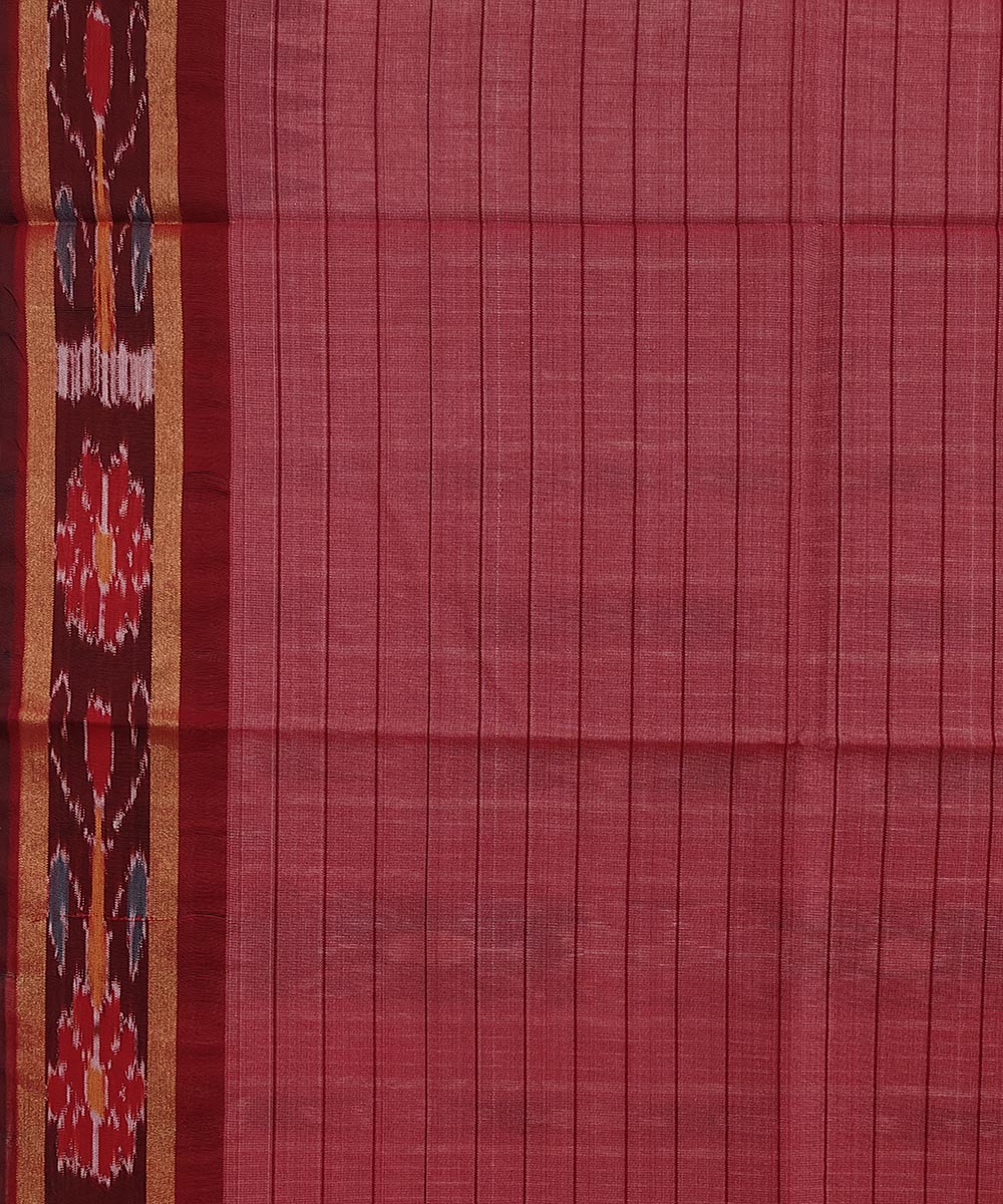 Beige Red Sambalpuri Handwoven Ikat Border Tussar Silk Saree Image 4