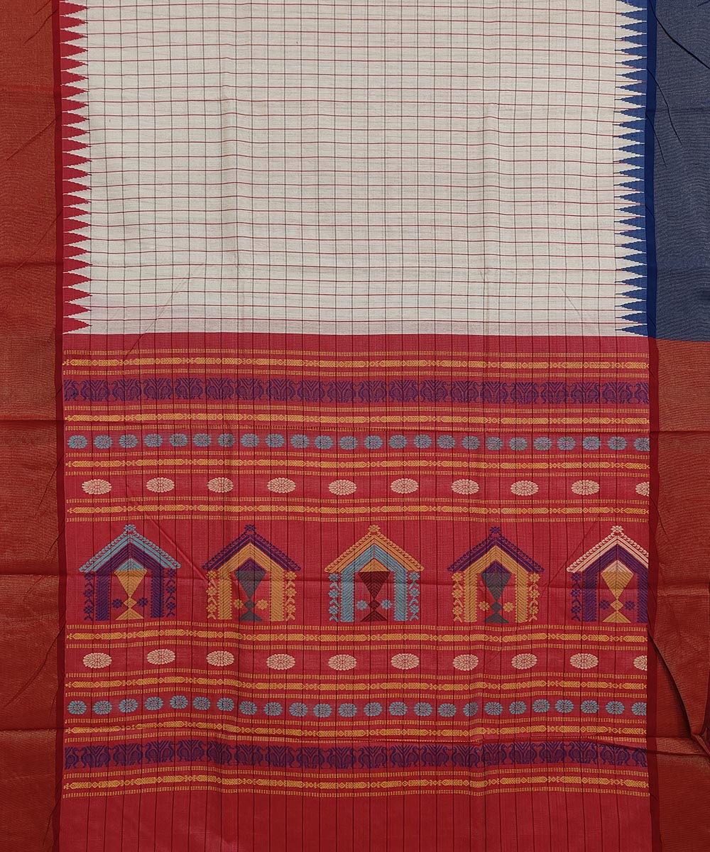 Beige Maroon Sambalpuri Handwoven Dolabedi Tussar Silk Saree Image 3