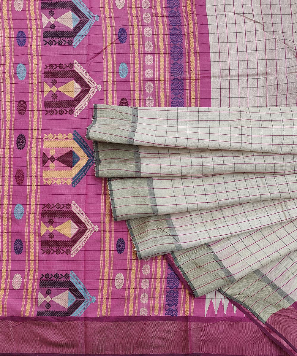 Beige Pink Sambalpuri Handwoven Dolabedi Tussar Silk Saree SFTSAR1519