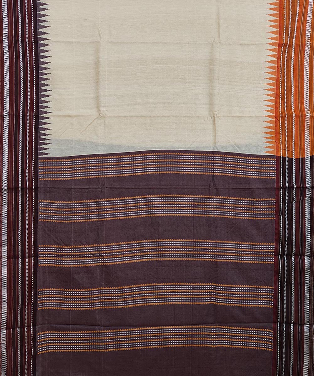 Beige Black Sambalpuri Handwoven Wide Border Vidarbha Tussar Silk Saree Image 3