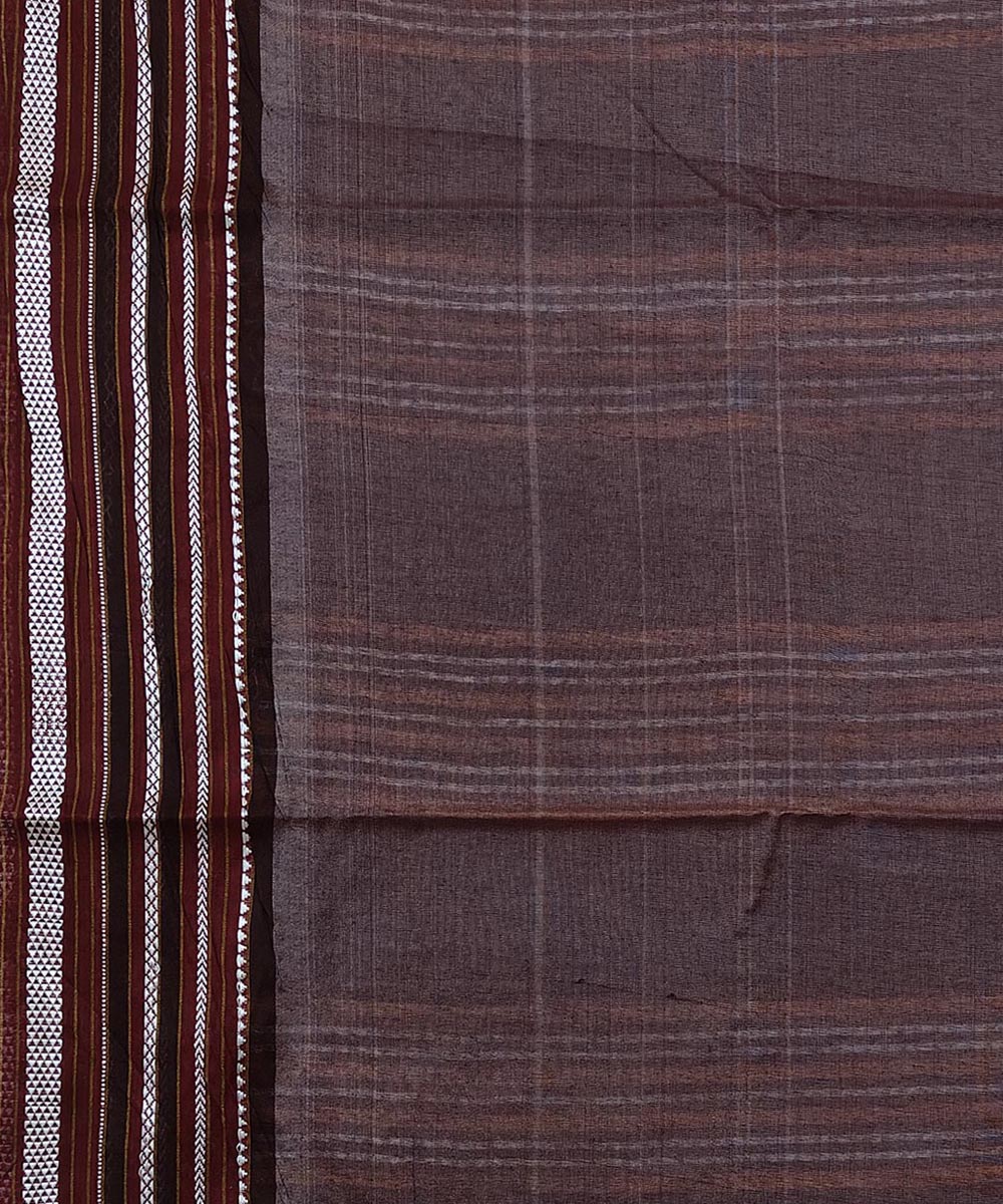 Beige Black Sambalpuri Handwoven Wide Border Vidarbha Tussar Silk Saree Image 4