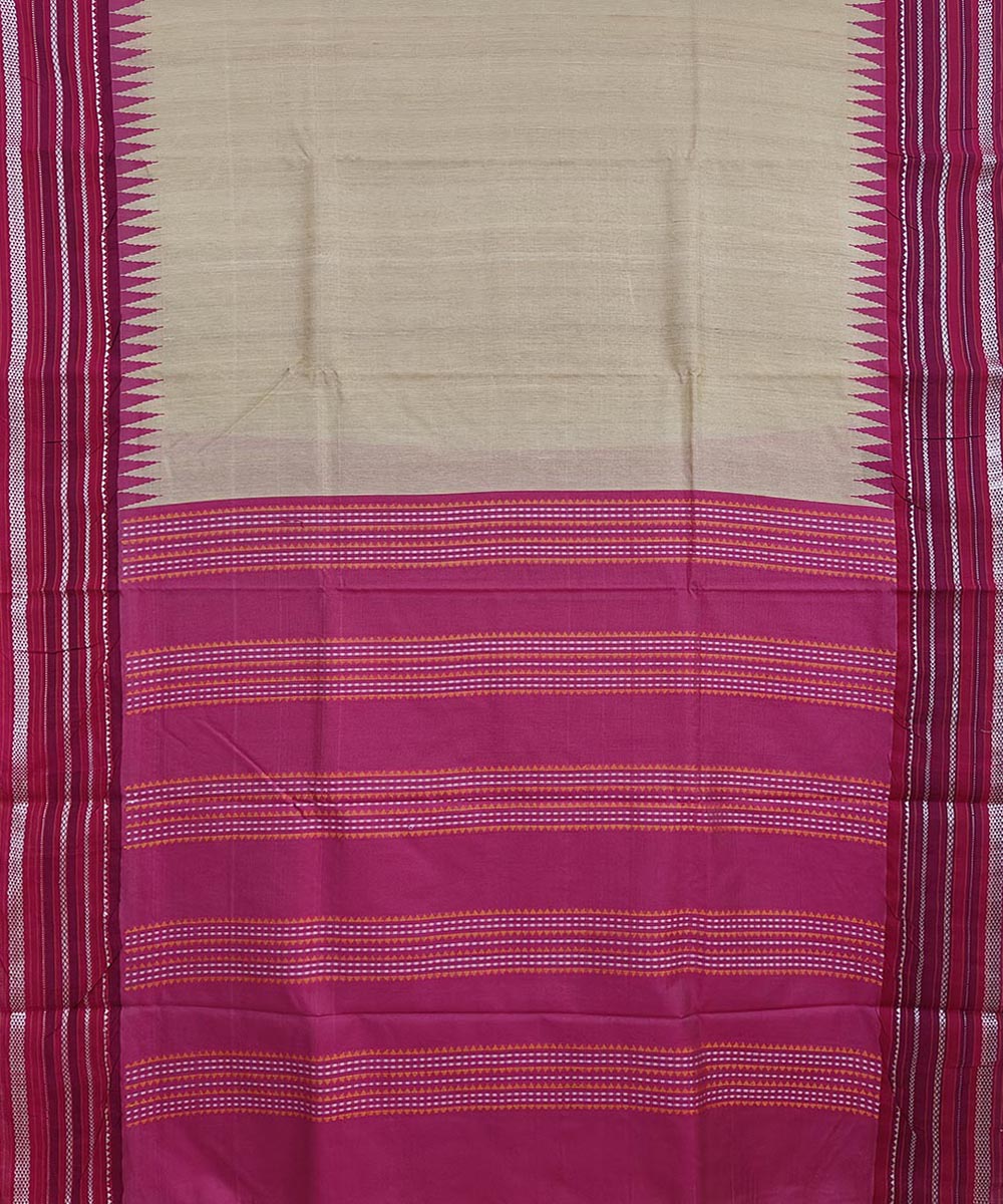Beige Pink Sambalpuri Handwoven Wide Border Vidarbha Tussar Silk Saree Image 3