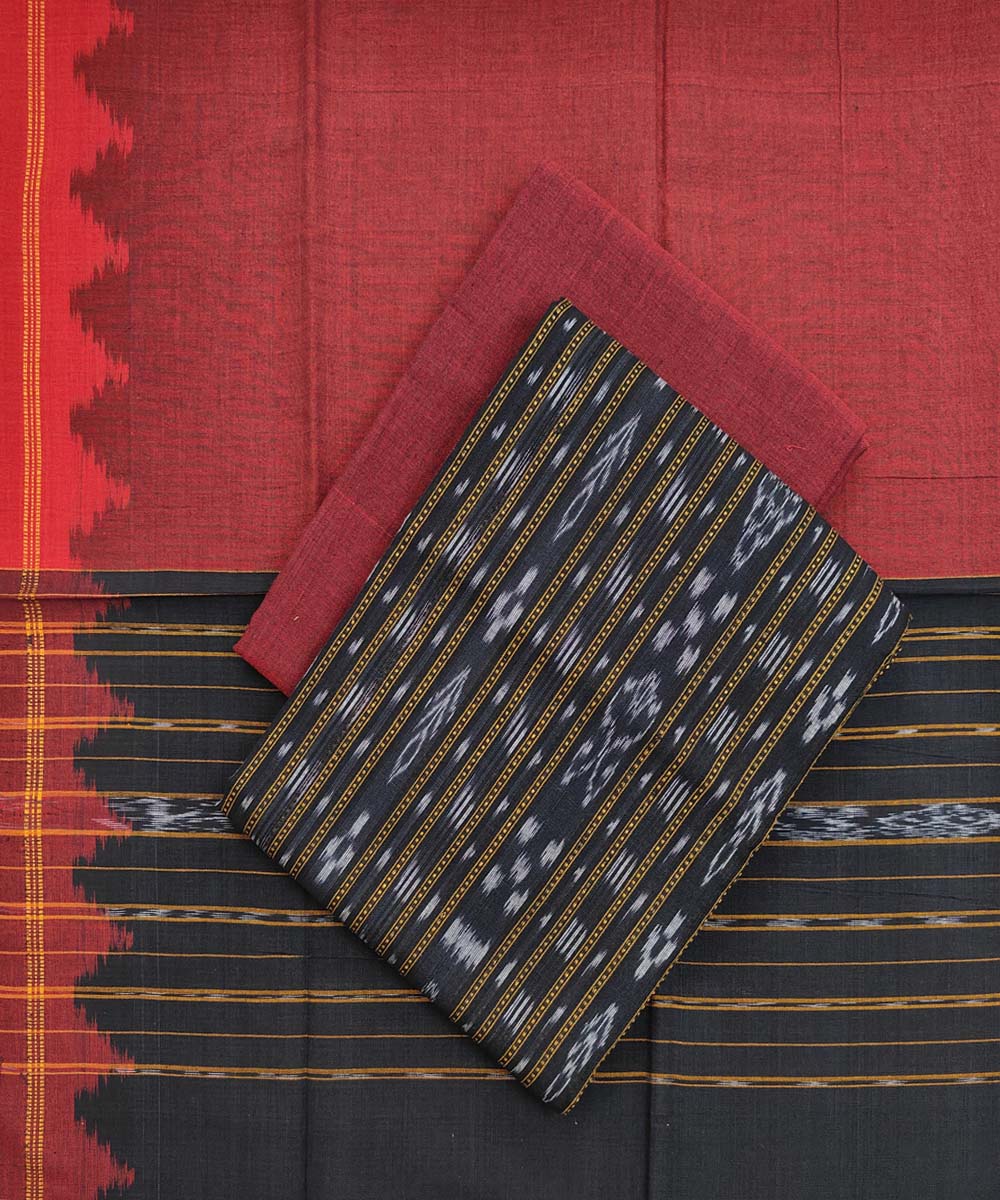 Black Red Nuapatna Handwoven Single Ikat Suit Set Image 1