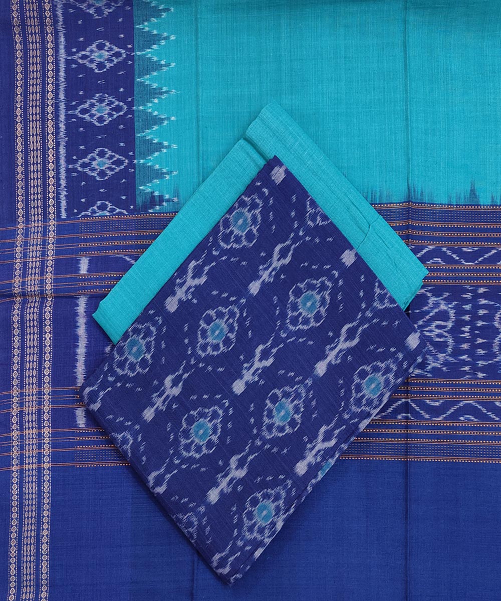 Blue Green Sambalpuri Handwoven Single Ikat Suit Set Image 1