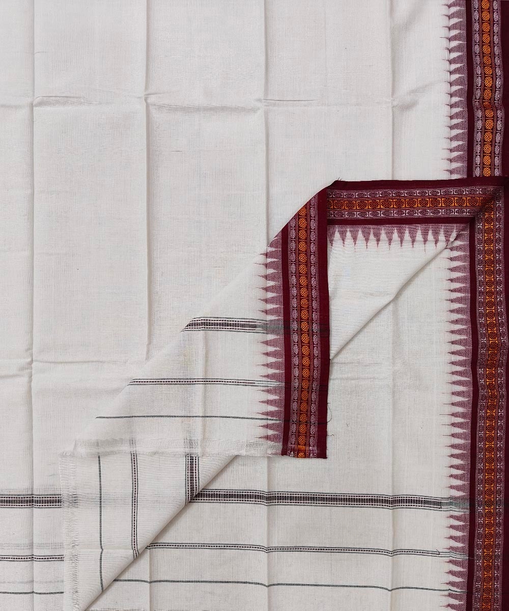 White Sambalpuri Handwoven Cotton Gamuchha SFCGAM1580