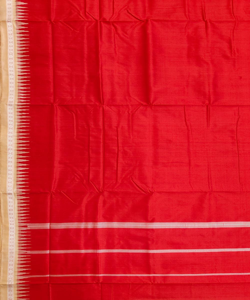 Red Beige Sambalpuri Handwoven  Silk Joda Image 4