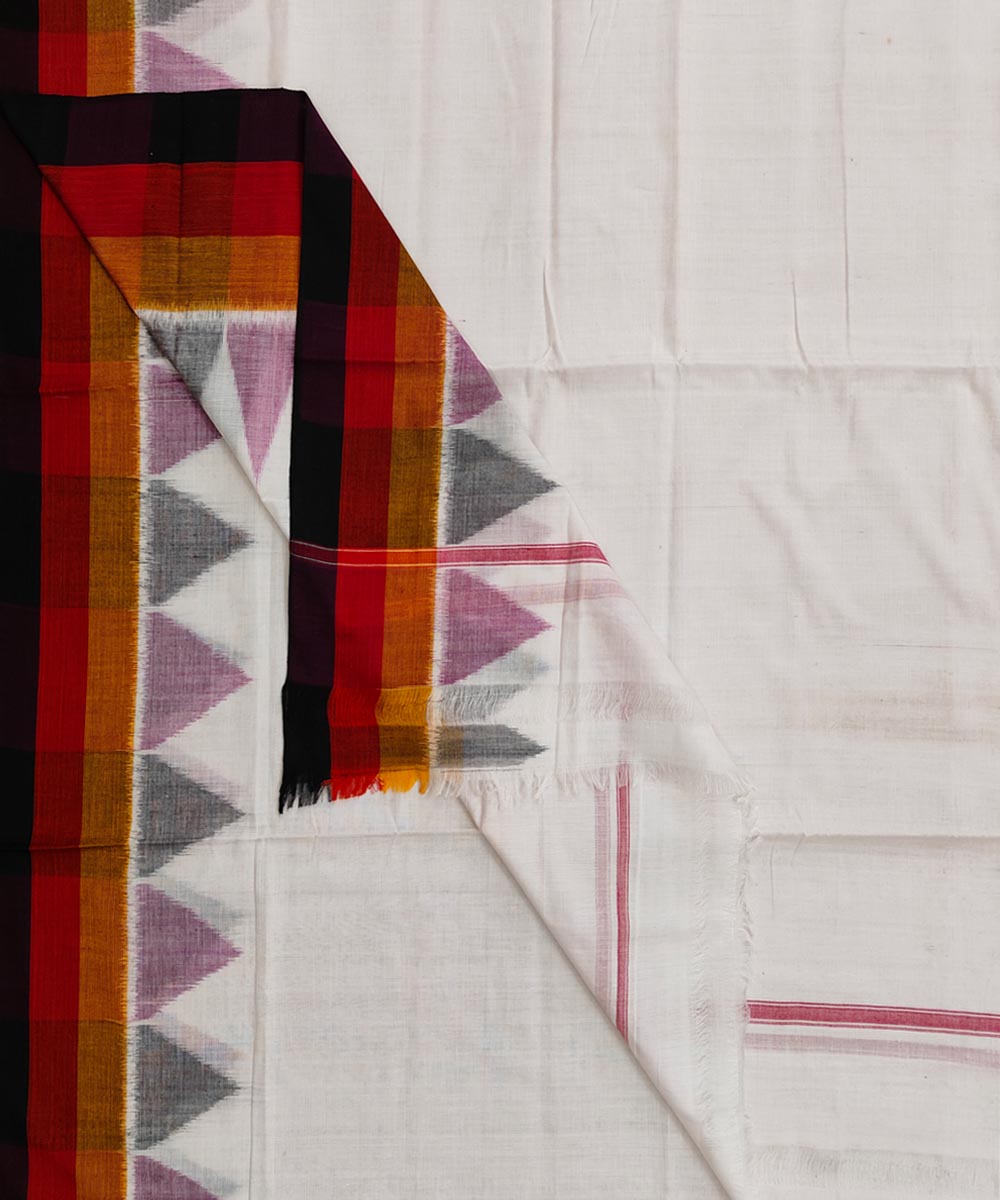 White Sambalpuri Handwoven Ikat Cotton Joda Image 1