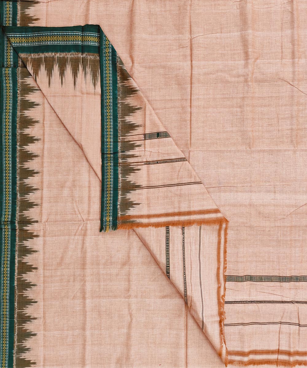 Beige Green Sambalpuri Handwoven Ikat Cotton Joda SFSJOD1600