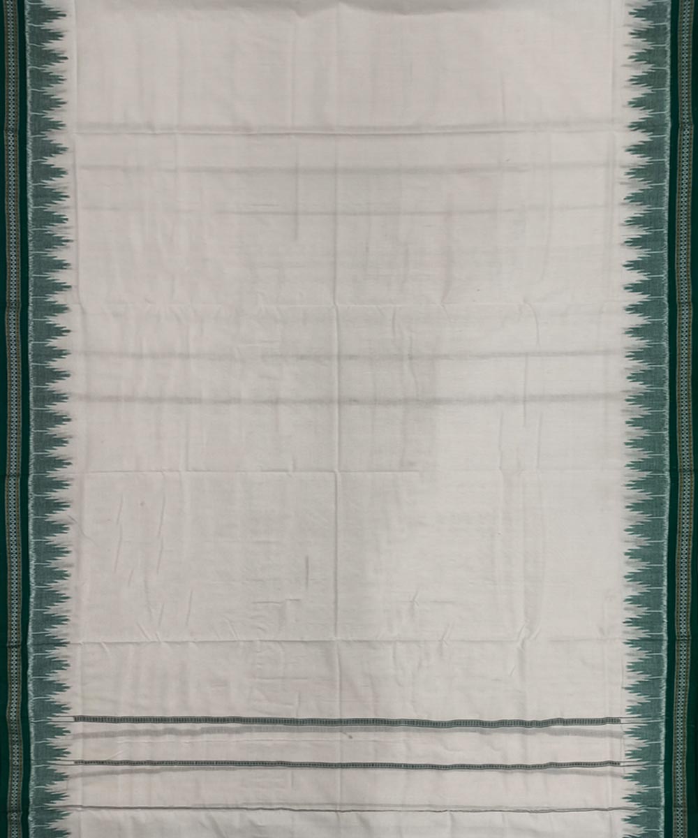 White Green Sambalpuri Handwoven Ikat Cotton Joda Image 3