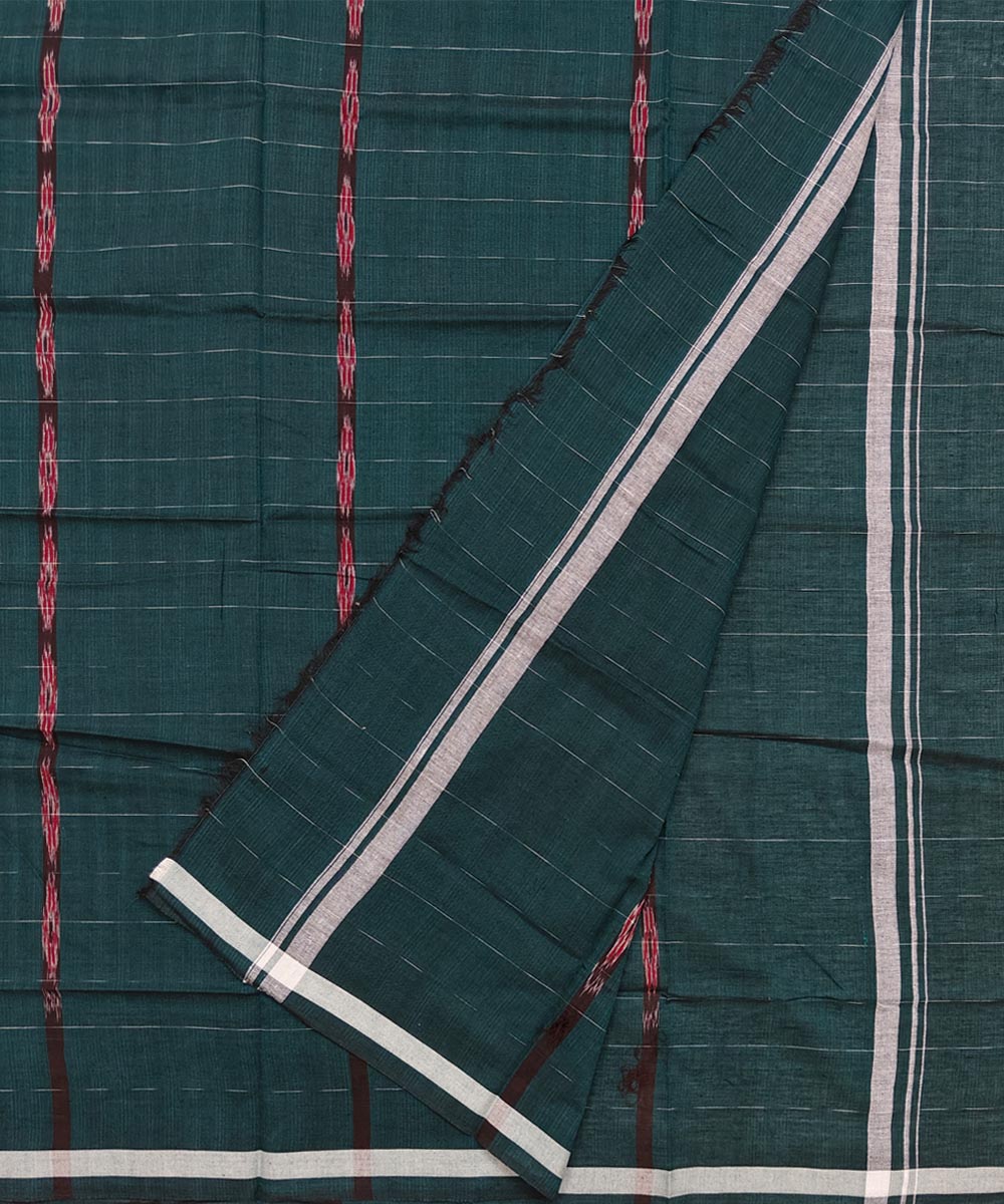 Dark Green Sambalpuri Handwoven Cotton Lugi Image 2