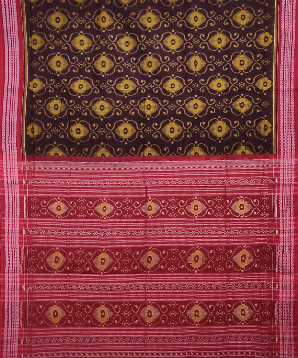 Cofee Red Sambalpuri Handwoven Single Ikat Cotton Saree Image 2