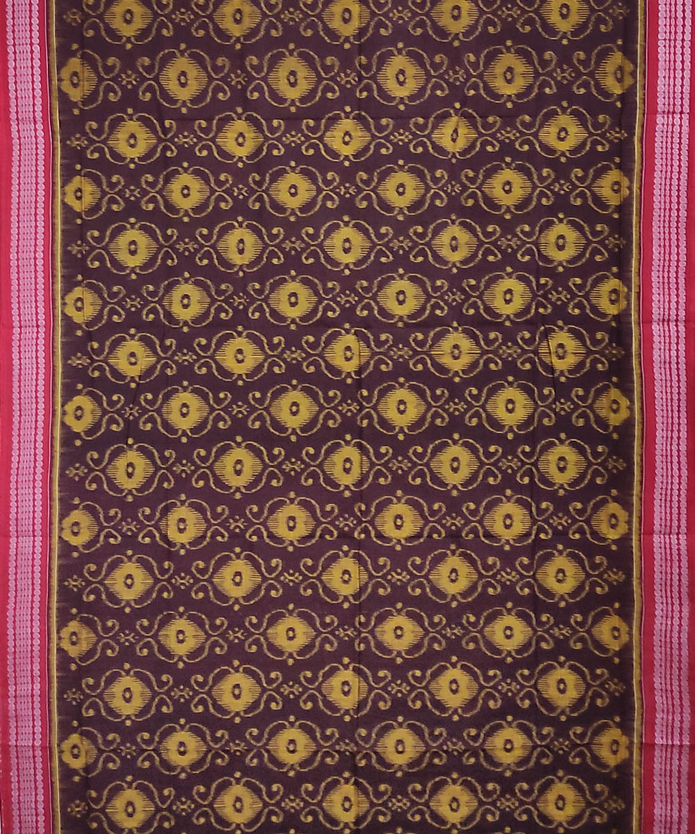 Cofee Red Sambalpuri Handwoven Single Ikat Cotton Saree Image 3