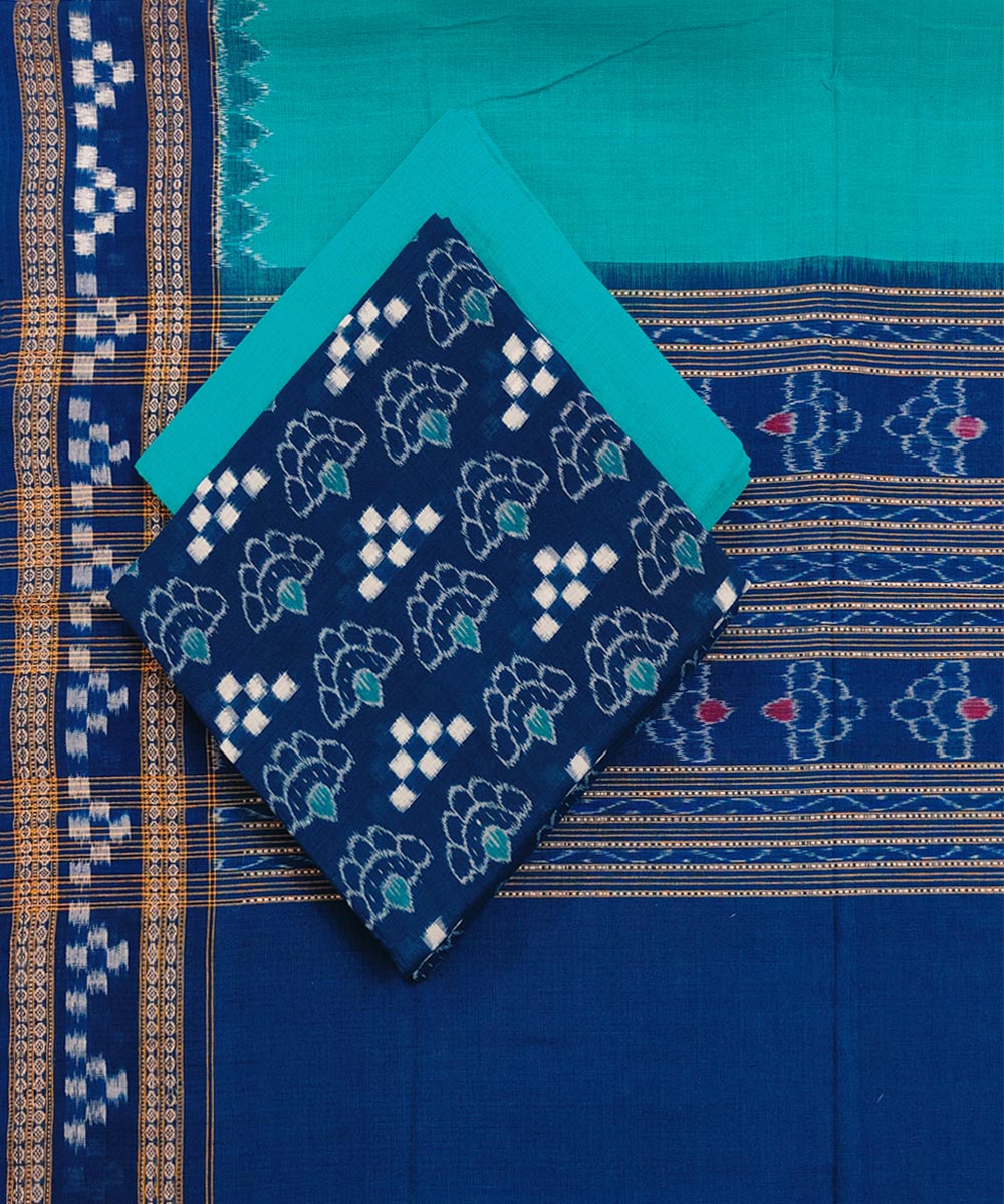 Blue Green Sambalpuri Handwoven Single Ikat Suit Set Image 1