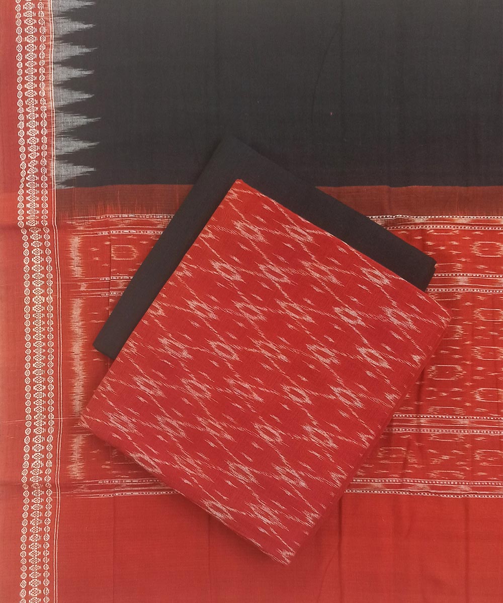 Rust Black Sambalpuri Handwoven Single Ikat Suit Set Image 1