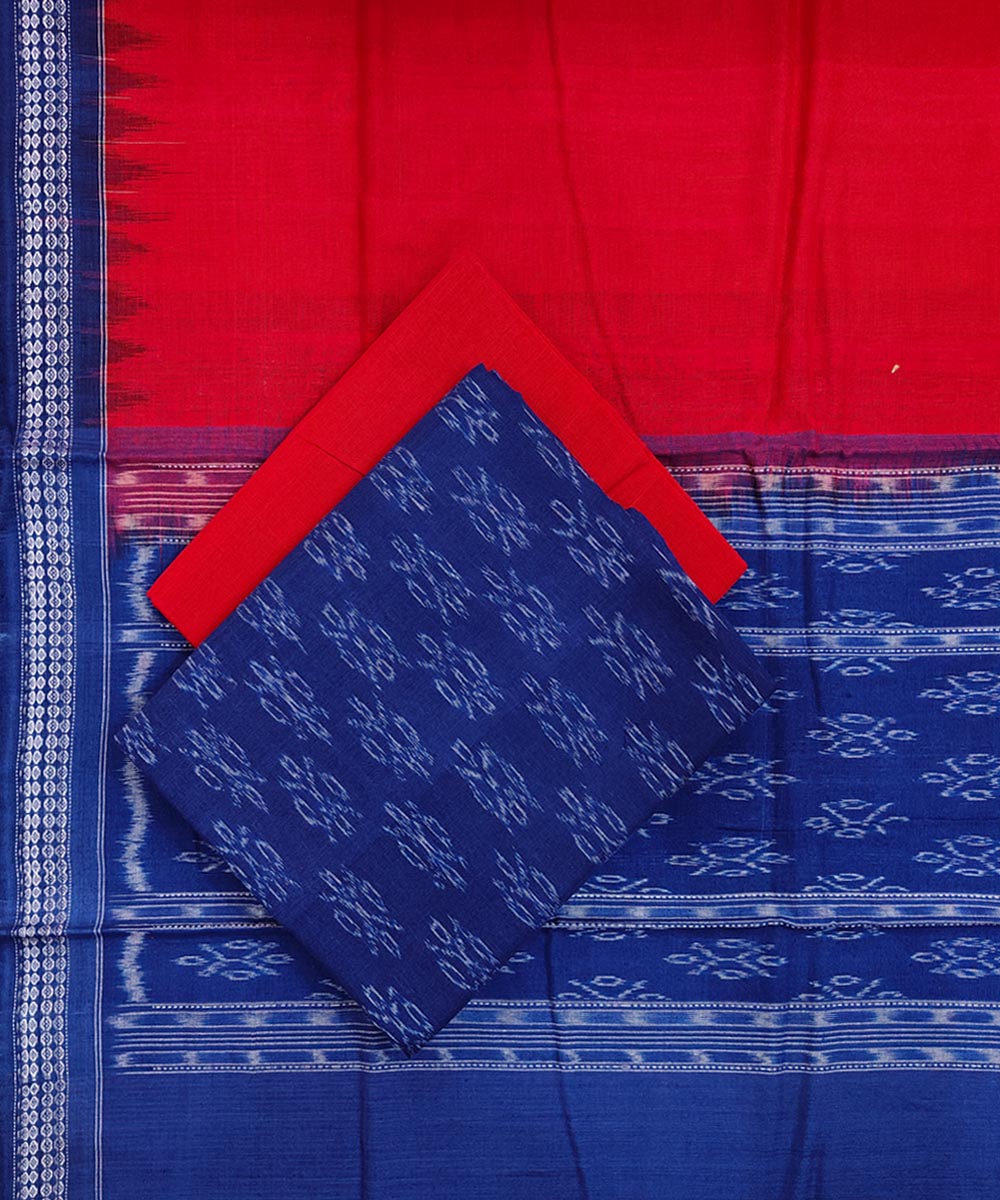 Blue Red Sambalpuri Handwoven Single Ikat Suit Set Image 1