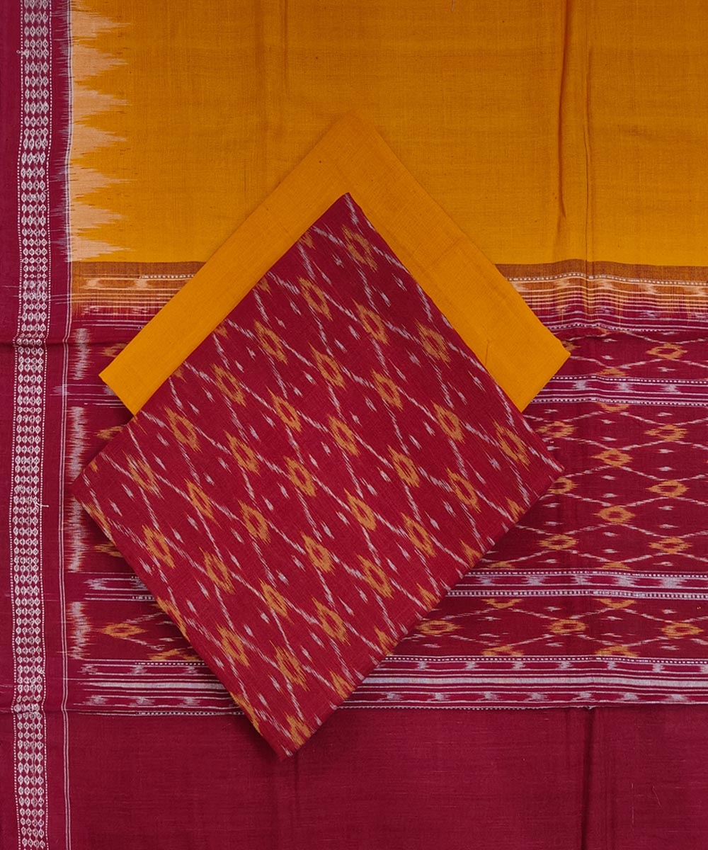 Maroon Yellow Sambalpuri Handwoven Single Ikat Suit Set SFCSUT1662