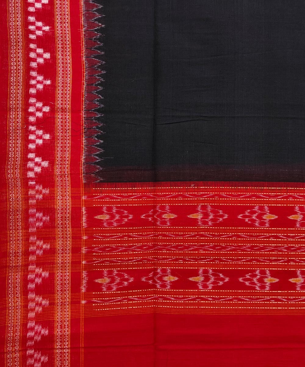 Black Red Sambalpuri Handwoven Double Ikat Cotton Dupatta Image 3