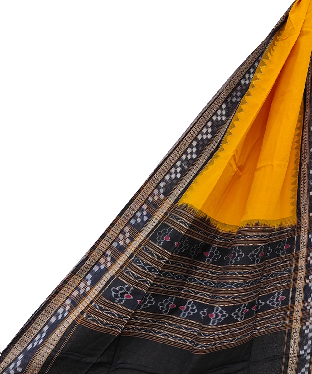 Yellow Black Sambalpuri Handwoven Double Ikat Cotton Dupatta SFCDUP1674
