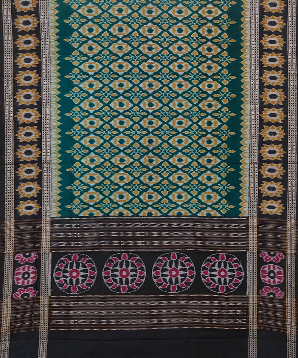Green Black Sambalpuri Handwoven Single Ikat Cotton Dupatta Image 2