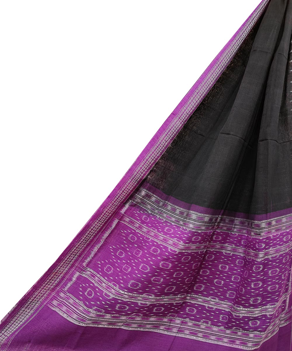 Black Purple Sambalpuri Handwoven Single Ikat Cotton Dupatta SFCDUP1680
