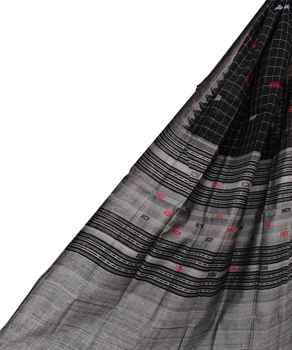 Black Gray Sambalpuri Handwoven Single Ikat Cotton Dupatta SFCDUP1683