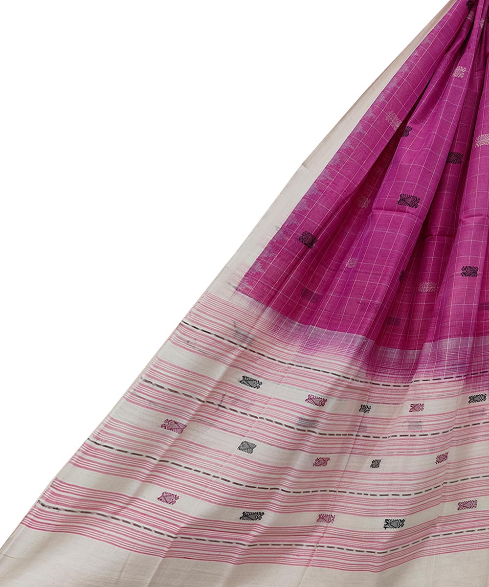 Pink White Sambalpuri Handwoven Single Ikat Cotton Dupatta SFCDUP1685