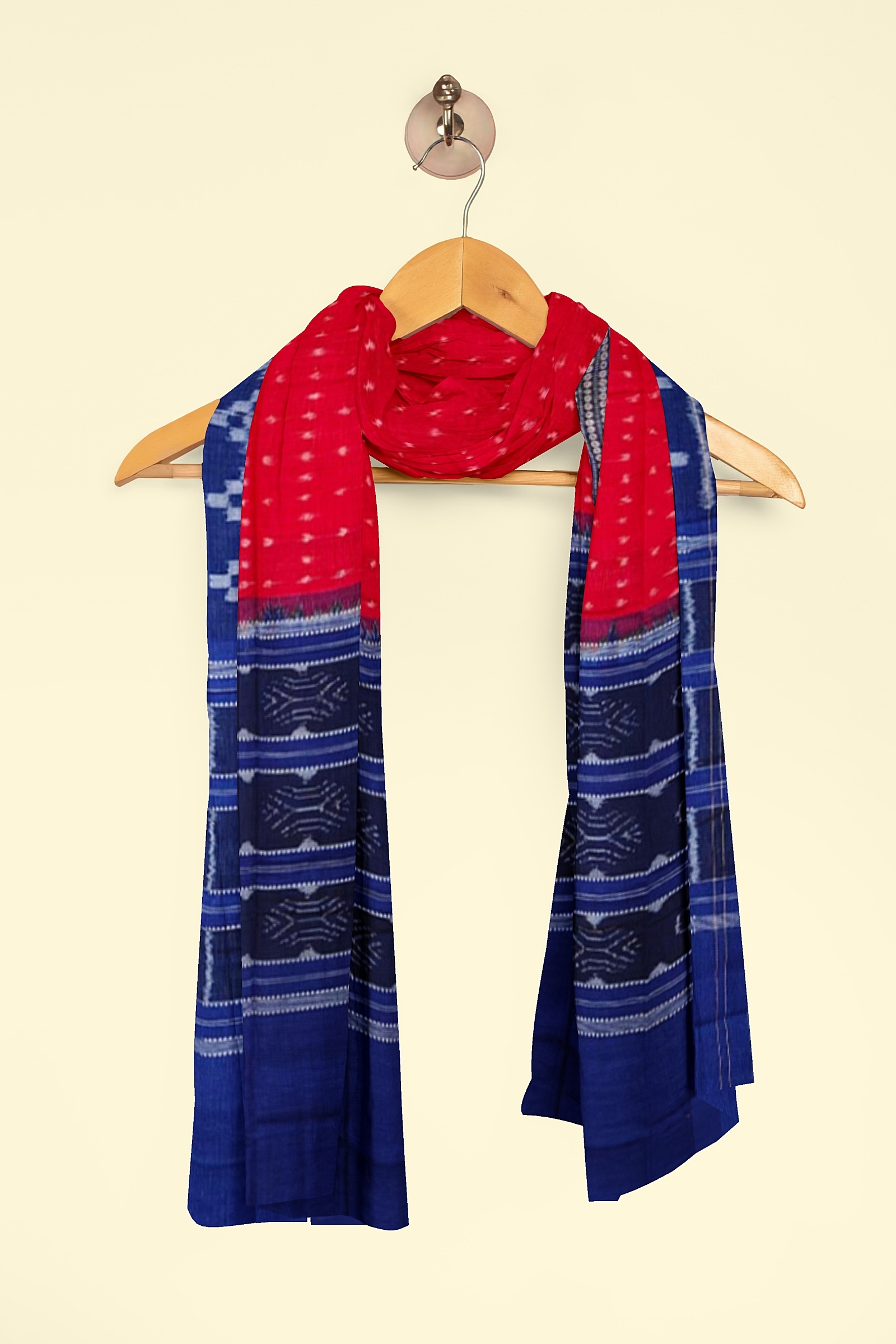 Red Blue Sambalpuri Handwoven Single Ikat Cotton Dupatta Image 4