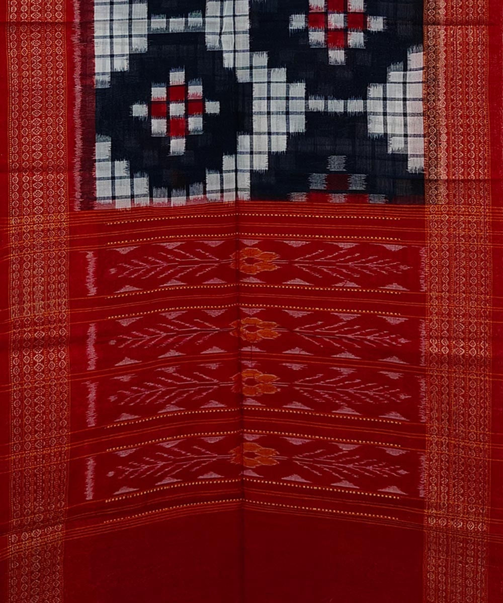 Orange Black Sambalpuri Handwoven Double Ikat Cotton Stole Image 2