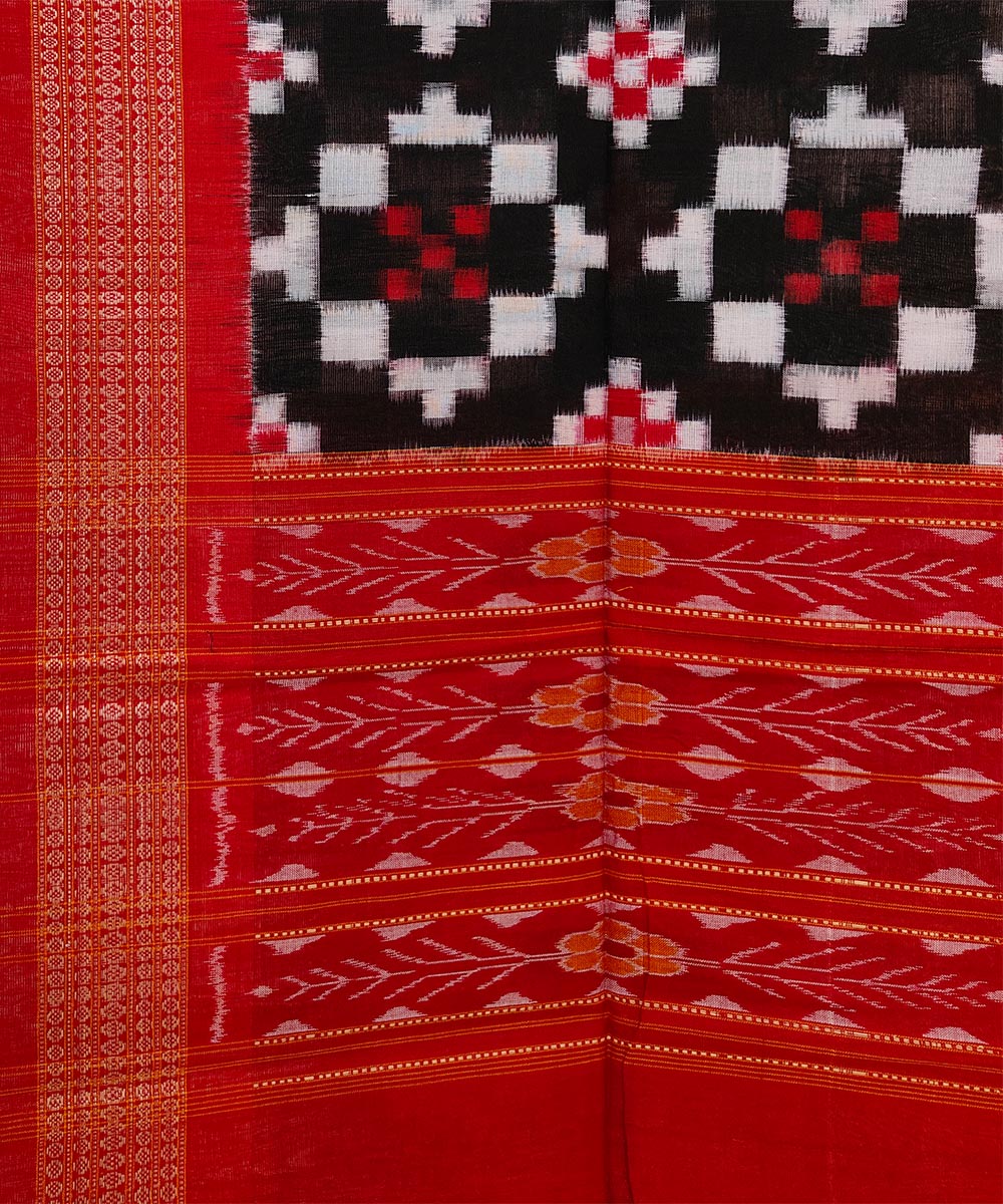 Black Red Sambalpuri Handwoven Double Ikat Cotton Stole Image 3