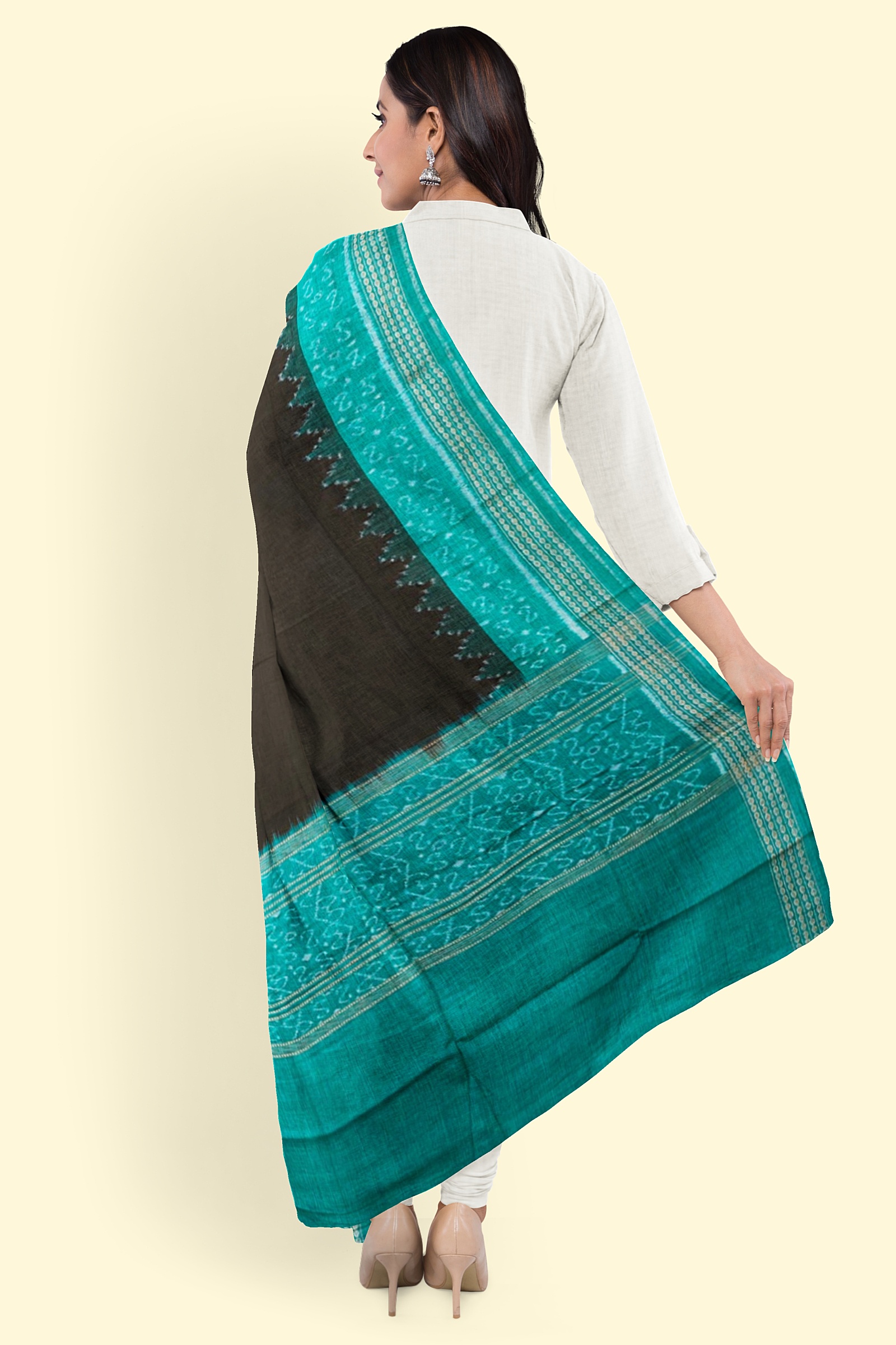 Black Green Sambalpuri Handwoven Single Ikat Cotton Dupatta Image 2