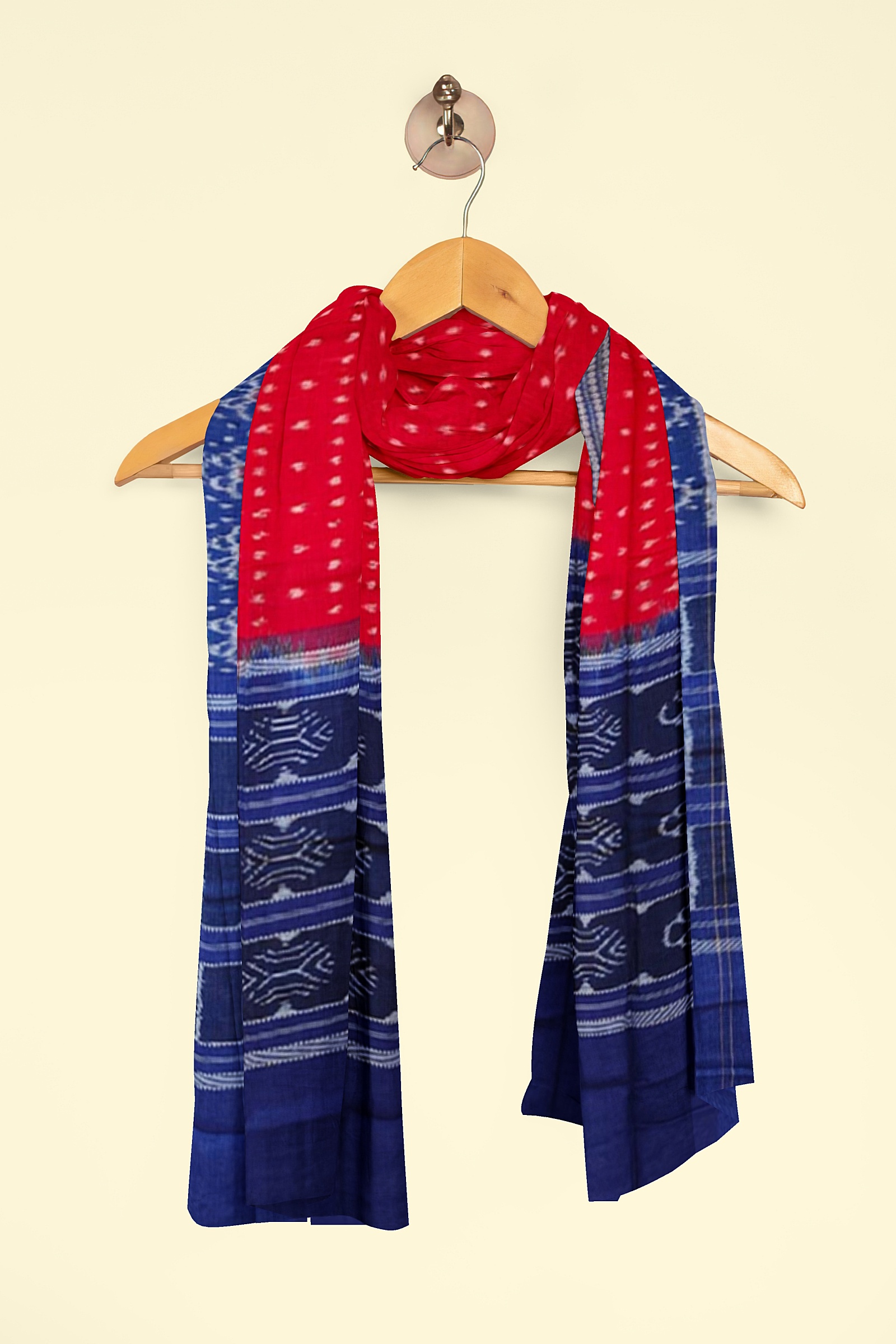 Red Blue Sambalpuri Handwoven Single Ikat Cotton Dupatta Image 4