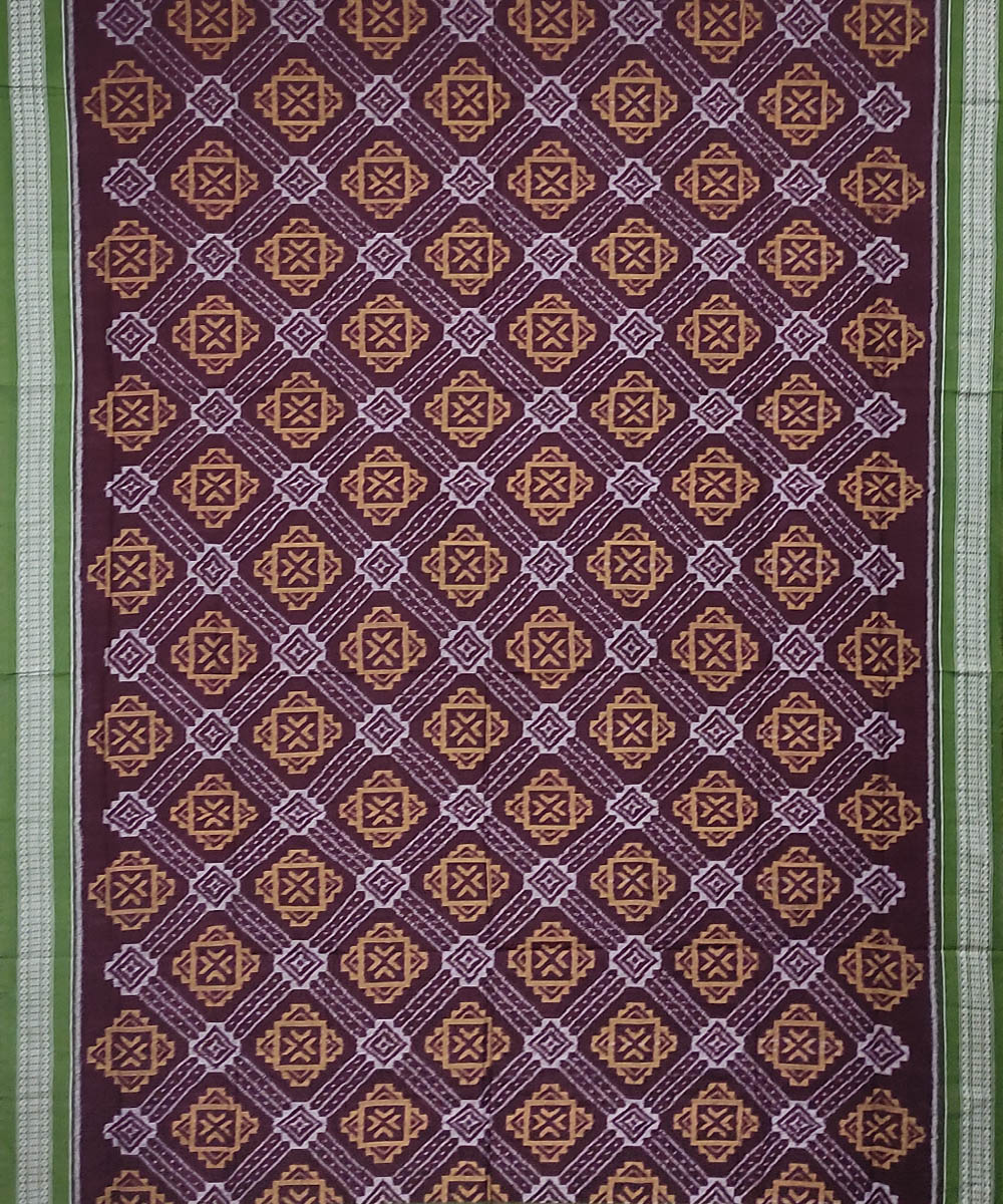 Coffee Green Sambalpuri Handwoven Single Ikat Cotton Saree Image 3