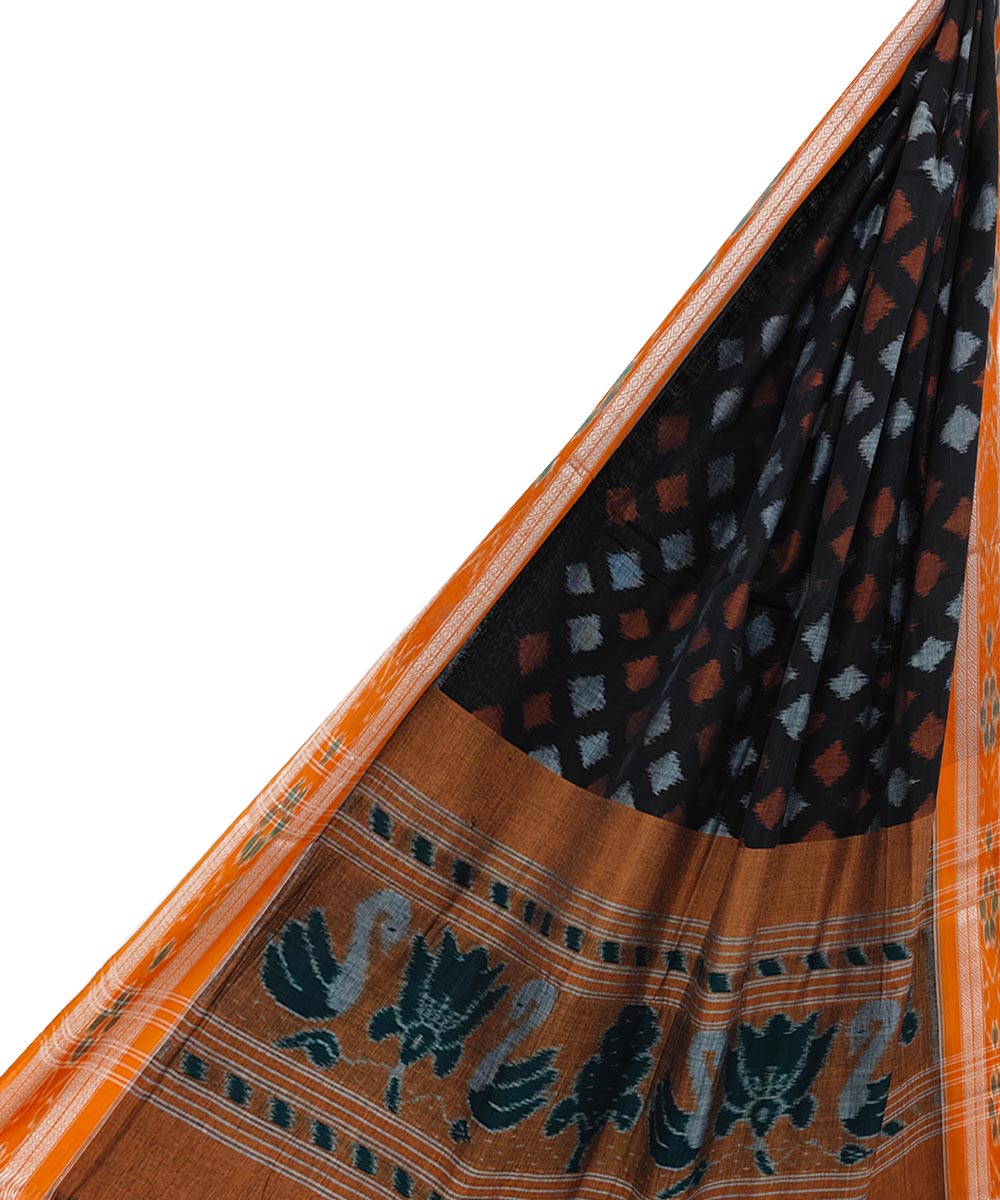 Black Orange Sambalpuri Handwoven Single Ikat Cotton Dupatta Image 1